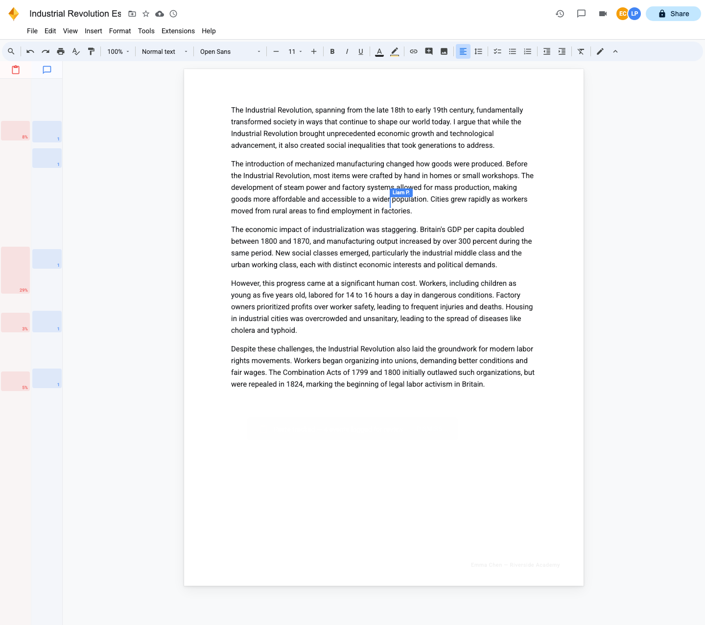 BrightKite Write - student writing view with paste tracking and comments gutters